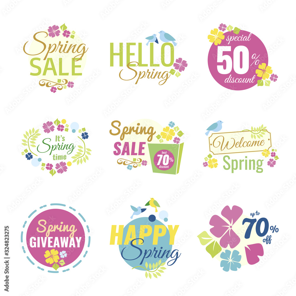 Spring Sale Colorful Design Elements - Labels and Badges Spring Sale Colorful Design Elements - Labels and Badges