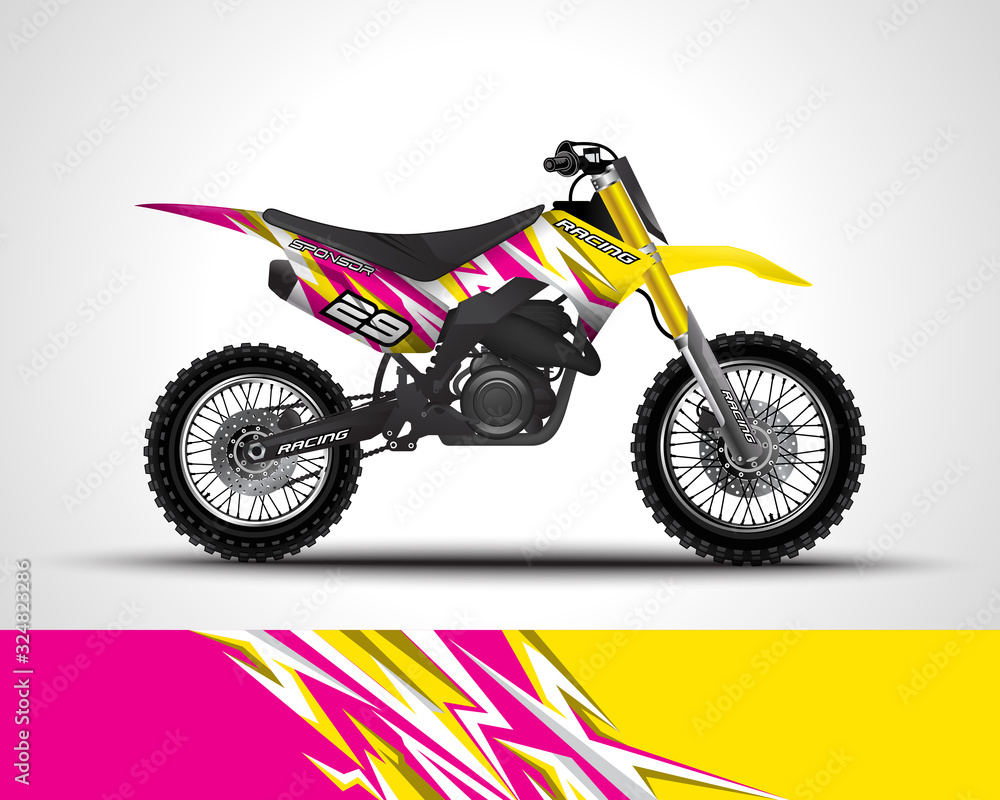 Racing motorcycle wrap decal and vinyl sticker design. Concept graphic abstract background for wrapping vehicles, motorsports, Sportbikes, motocross, supermoto and livery. Vector illustration. Racing motorcycle wrap decal and vinyl sticker design. Concept graphic abstract background for wrapping vehicles, motorsports, Sportbikes, motocross, supermoto and livery. Vector illustration.