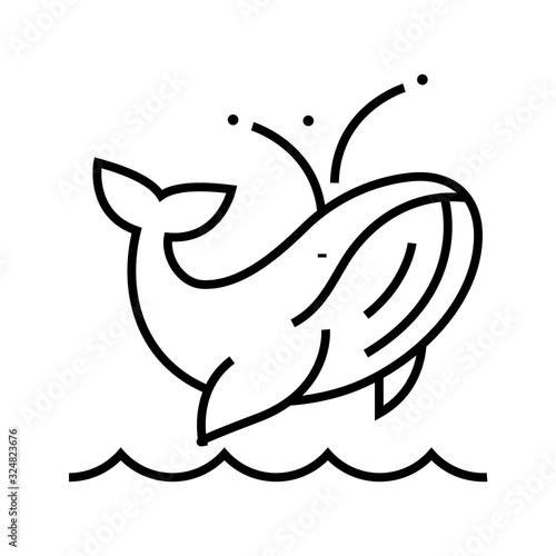 Blue whale line icon, concept sign, outline vector illustration, linear symbol.
