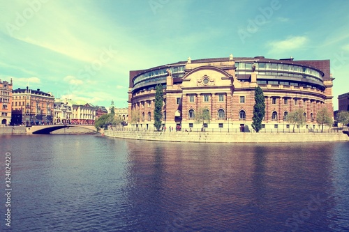 Stockholm Parliament. Vintage style toned colors. photo