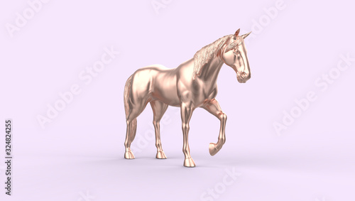 rose gold 3d fashion  horse isolated on modern background 