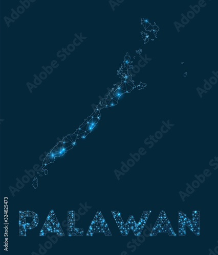 Palawan network map. Abstract geometric map of the island. Internet connections and telecommunication design. Attractive vector illustration.