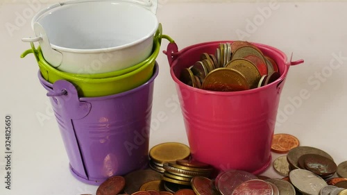 coin bucket white background. concept save money