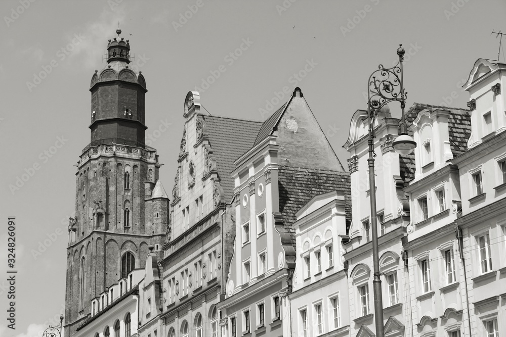 Wroclaw. Black and white retro style photo.
