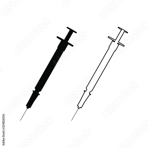 Syringe Vector Icons Black Silhouette and Outline Isolated on White