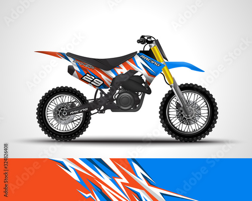 Racing motorcycle wrap decal and vinyl sticker design. Concept graphic abstract background for wrapping vehicles, motorsports, Sportbikes, motocross, supermoto and livery. Vector illustration.