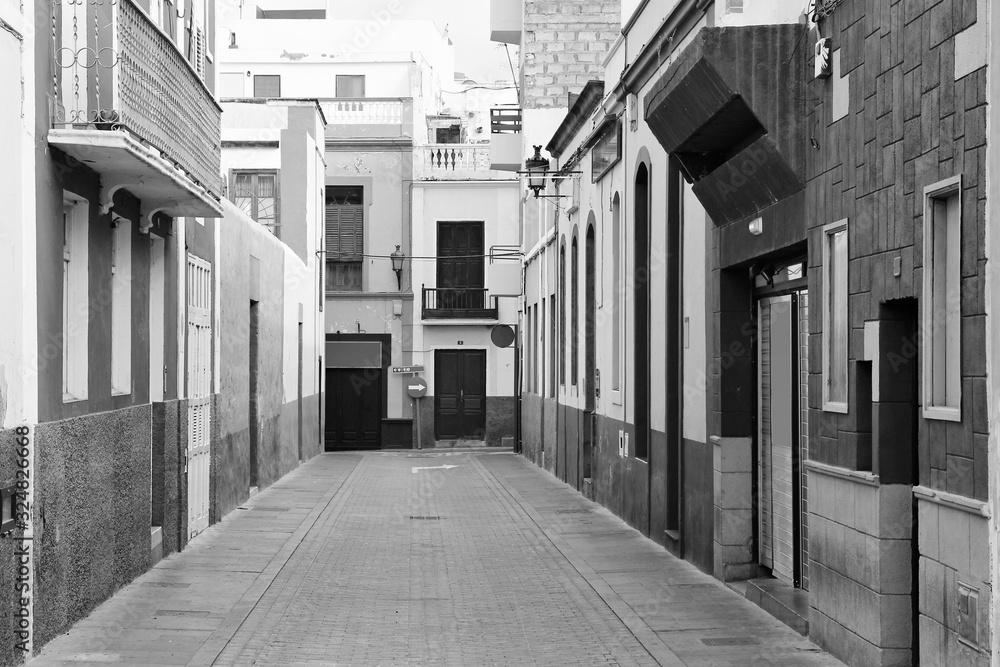 Galdar, Gran Canaria. Black and white retro style photo.