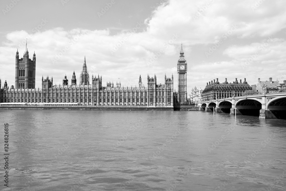 London. Black and white retro style photo.