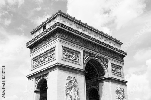 Triumphal Arch, Paris. Black and white vintage style photo.