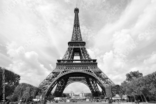 Paris, France - Eiffel Tower. Black and white vintage style photo.