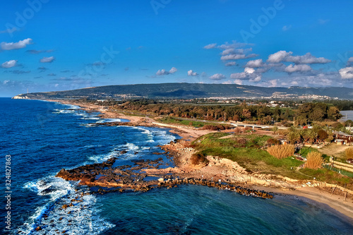 Achziv coastline to the north with Rosh Hanikra in the background 