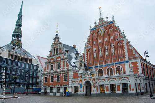 House of the Blackheads, building in old town of Riga, Latvia. Town hall square. Tourism to Europe.