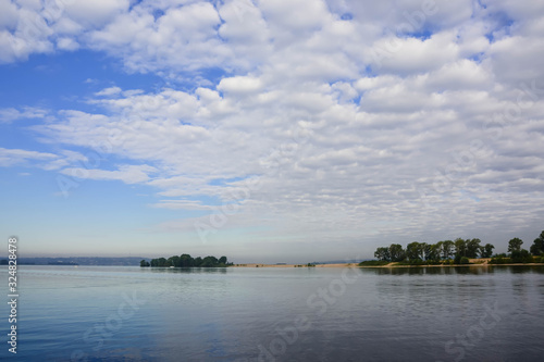 View of Volga river shore. Russian nature. Beautiful landscape.