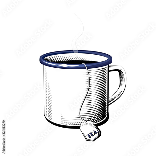 Enamel mug with tea sketch