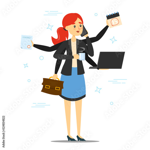 Young woman doing many things at once