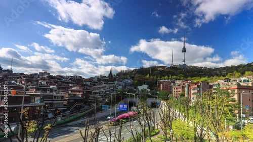 Wallpaper Mural 4K Time lapse of Seoul Tower in Seoul City Skyline,South Korea Torontodigital.ca