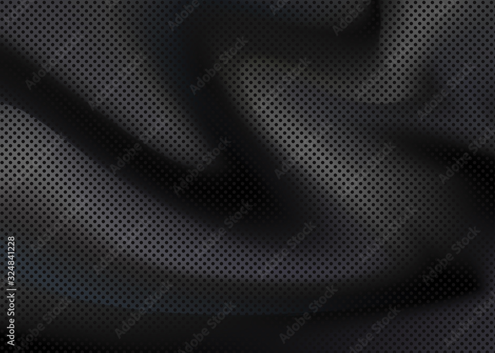 Black silk fabric. Dots pattern on top of waves soft monochrome gray gradient. Abstract black background. Luxurious wavy folds of satin texture. Neutral color material for elegant wallpaper design. Black silk fabric. Dots pattern on top of waves soft monochrome gray gradient. Abstract black background. Luxurious wavy folds of satin texture. Neutral color material for elegant wallpaper design.