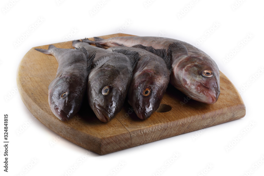 Sea bass on cutting board Sea bass on cutting board