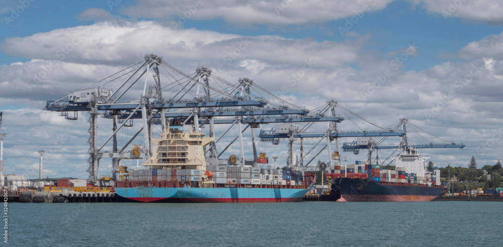 Auckland New Zealand. Harbour and freightships