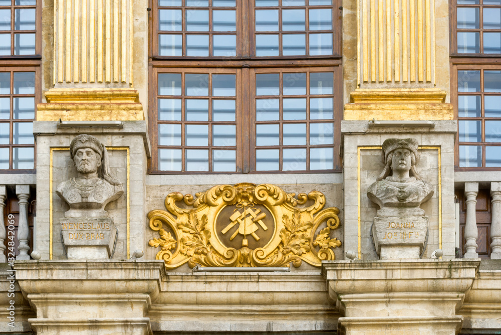 detail of a Guildhall at the Grand Place in Brussels, Belgium.