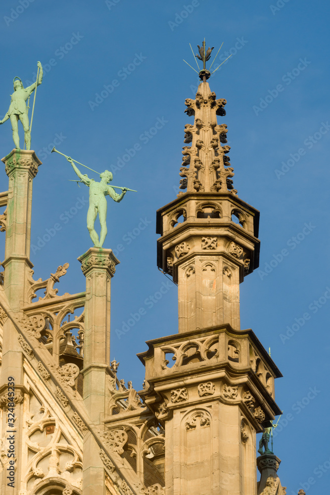 Statues on the roof of the King's House in Brussels Belgium.