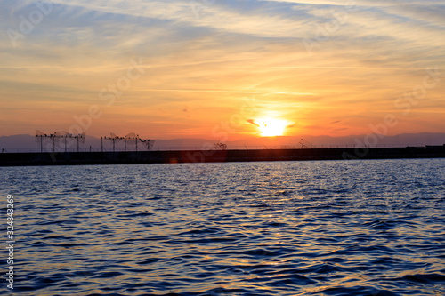 winter sunset at sea in Thessaloniki