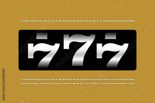 Slot machine style font, lucky sevens, alphabet letters and numbers