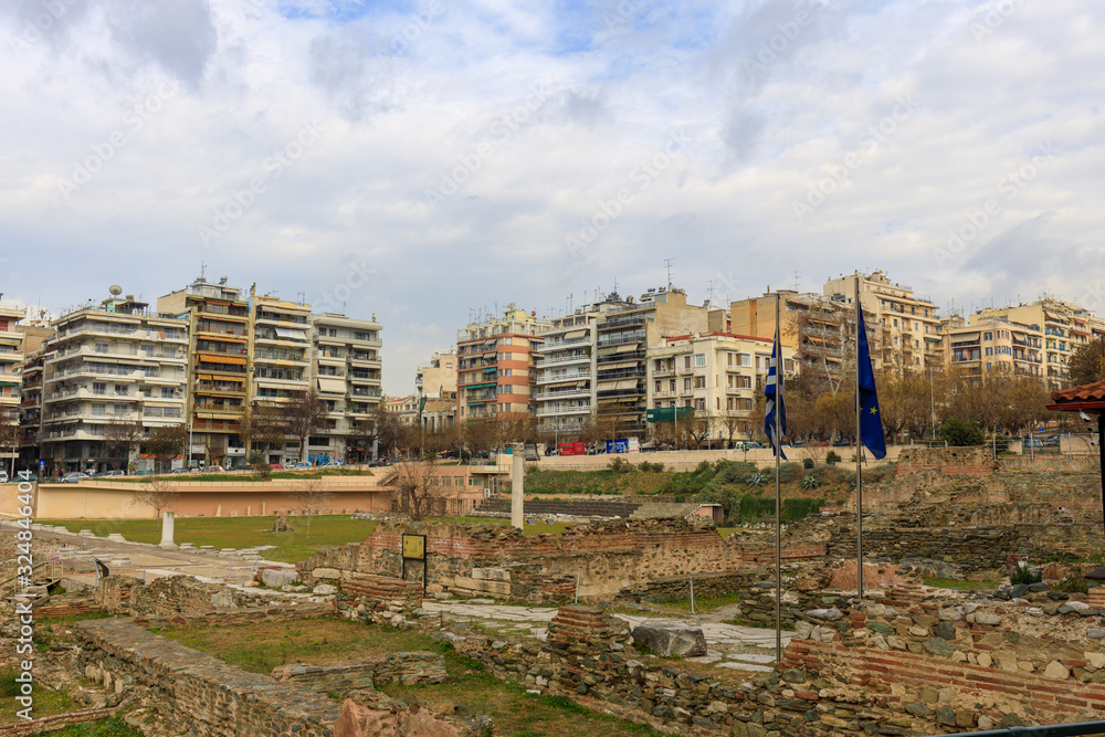 Thessaloniki, Greece - February 13 2020: city architecture, streets, houses, balconies