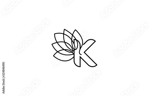 Initial Letter K Linked Monogram Linear Lotus Logotype