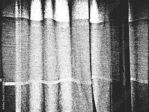 Distress grunge vector texture of fabric, bag, sack, sac, sackcloth, bagging, sacking. Black and white background.