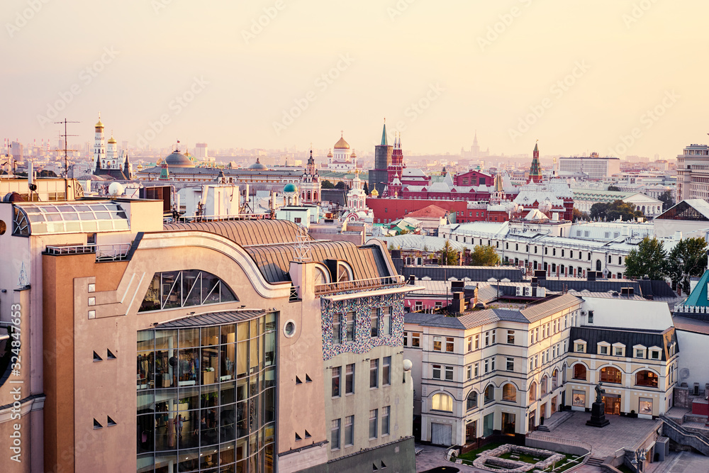 Urban landscape, roofs of the city center, Moscow, Russia.