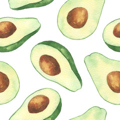 Acrylglasbilder Avocadomuster Aquarell Avocado Muster Handgemalt Grün  © KattarinaPo