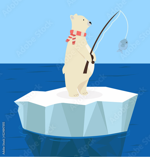 polar bear fishing on an ice floe