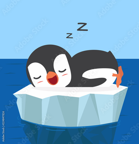 Naklejka pingwin śpi na krze lodowej