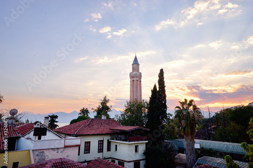 Ancient tiled roofs of old town Kaleici. Antalya Turkey.