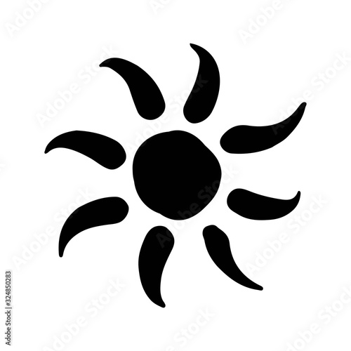 Sun symbol handdrawn. Solar sign made in doodle sketchy style. Ethnic element for decorative ornament. Vector illustration isolated