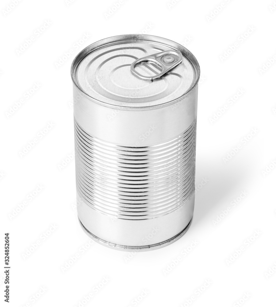 metal can on white metal can on white