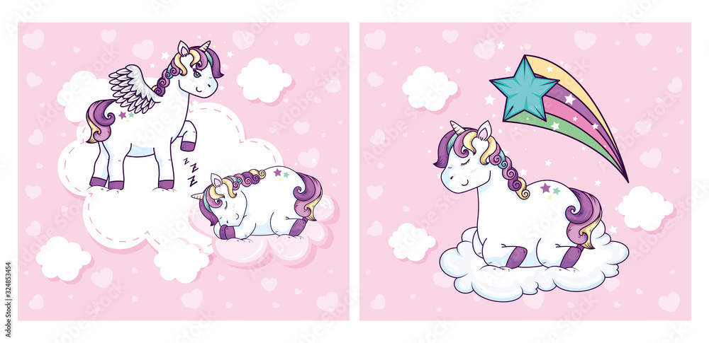 group of cute unicorns fantasy vector illustration design group of cute unicorns fantasy vector illustration design