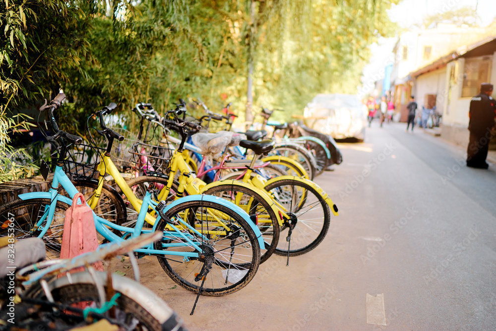 Bicycles on Beijing city street.