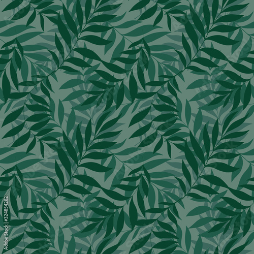 Green tropical seamless pattern. Vector leaves.