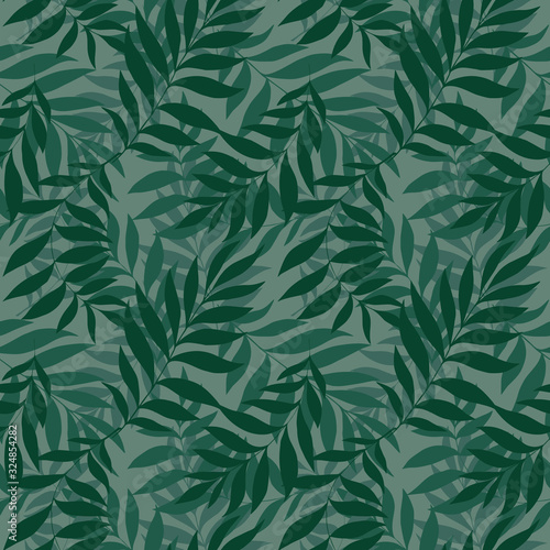 Green tropical seamless pattern. Vector leaves.