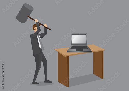 Frustrated Businessman Smashing Laptop Computer