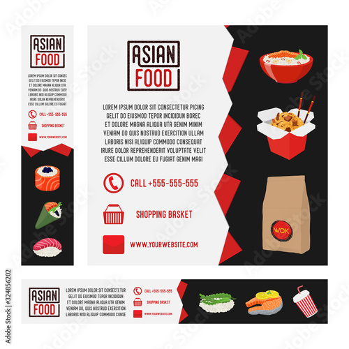 Vector Asian fast-food menu, template of delivery site