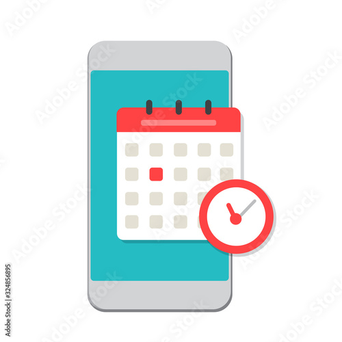 planning app smartphone, screen calendar, vector illustration