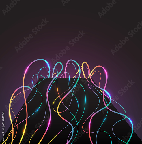 modern bright colorful neon light curve line dark setting 