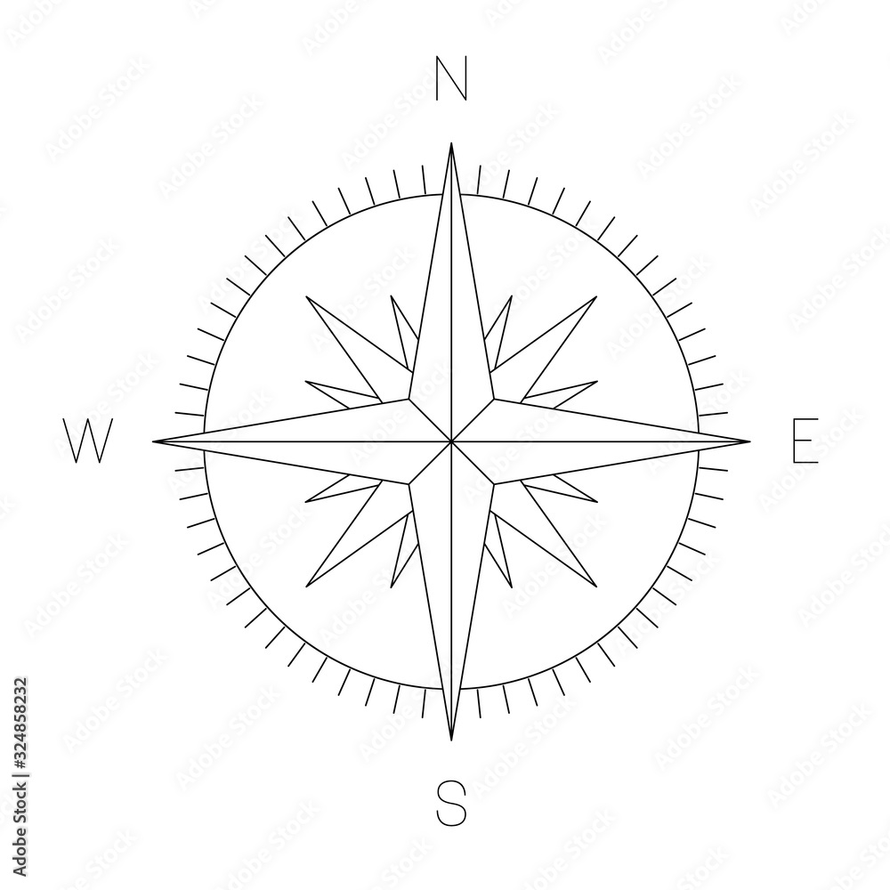Compass rose - nautical chart. Travel equipment displaying orientation of world directions - north, east, south and west. Simple flat vector illustration Compass rose - nautical chart. Travel equipment displaying orientation of world directions - north, east, south and west. Simple flat vector illustration