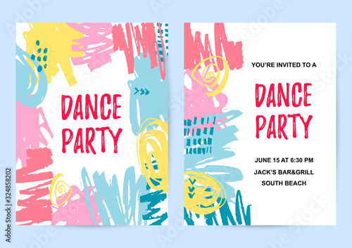 Backdrops with hand drawn stains. Place for text. Template for greetins, holidays, party invitation, birthday, flyer. Vector illustration set.