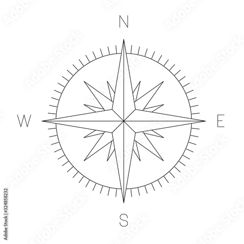 Compass rose - nautical chart. Travel equipment displaying orientation of world directions - north, east, south and west. Simple flat vector illustration
