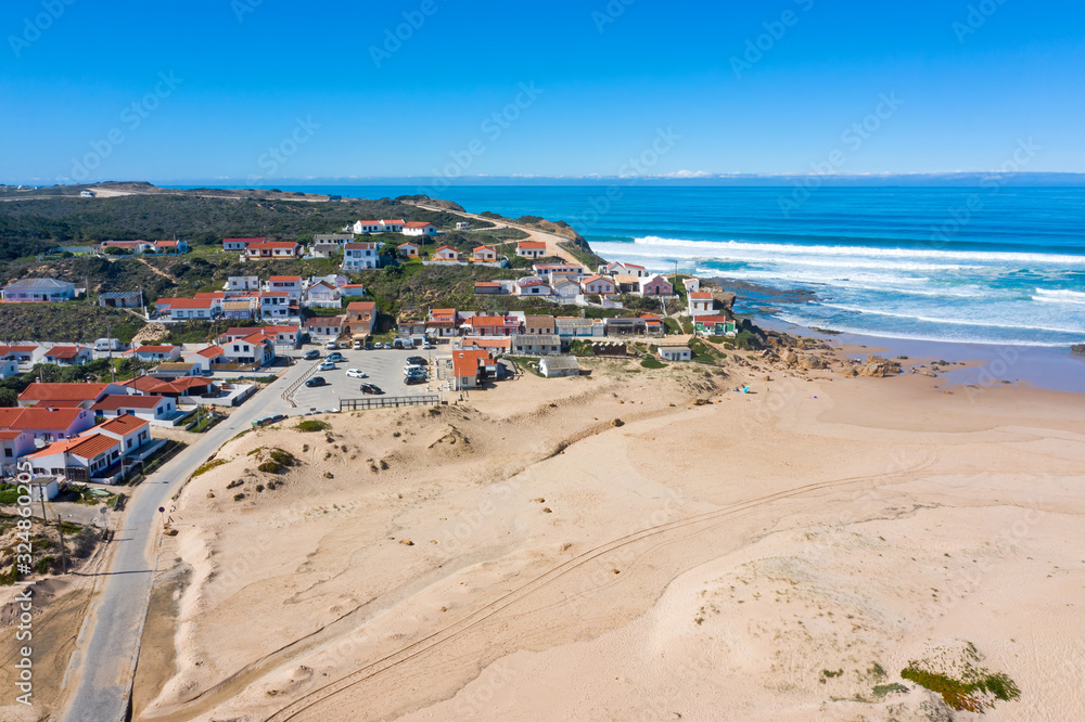 Aerial from Monte Clerigo at the west coast in Portugal