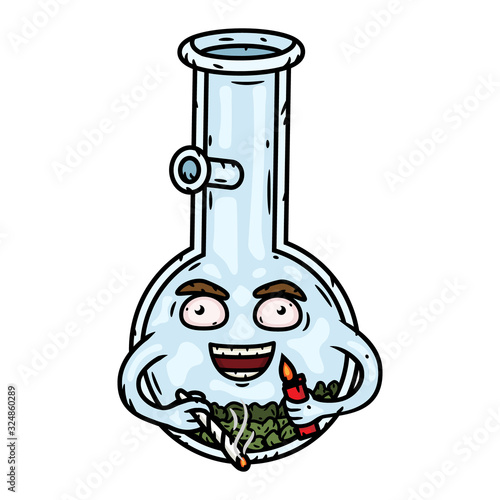 Bong. Bong with a lighter and marijuana joint.